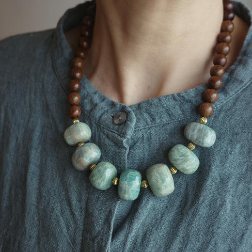 「青川」天河石金丝檀木项链 | 总长约42cm 一池流动的旷野 to me 天然石饰品 商品图4