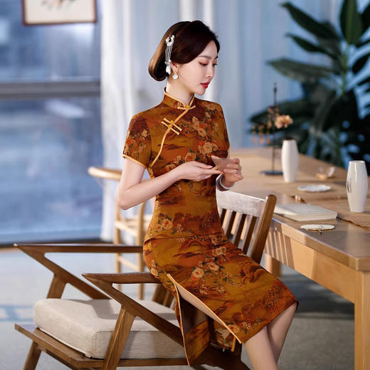 ZAYS2026春夏新品中长花罗香云纱旗袍日常中老年气质立领短袖旗袍 商品图1