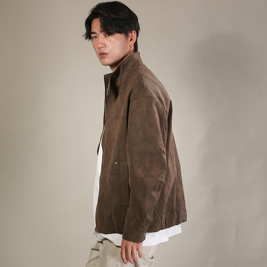 DRONKOO 2026  立领防风扣口袋钉扣扎花皮料中厚皮衣 商品图3