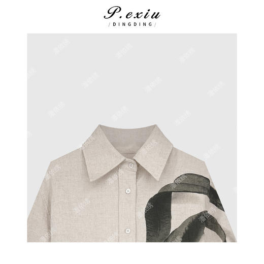 04-6潘依绣丁丁宠粉韩系极简风印花立领长袖衬衣Q80642 商品图2