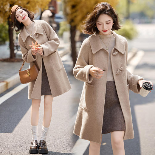 丁摩 双面羊绒大衣女中长款2024冬季新款防风保暖羊毛呢外套呢子大衣6ZF-630 商品图3