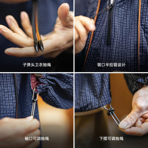 马登工装美式半拉链连帽卫衣肌理感泡泡纱蓝色户外薄款外套男春季 商品图3