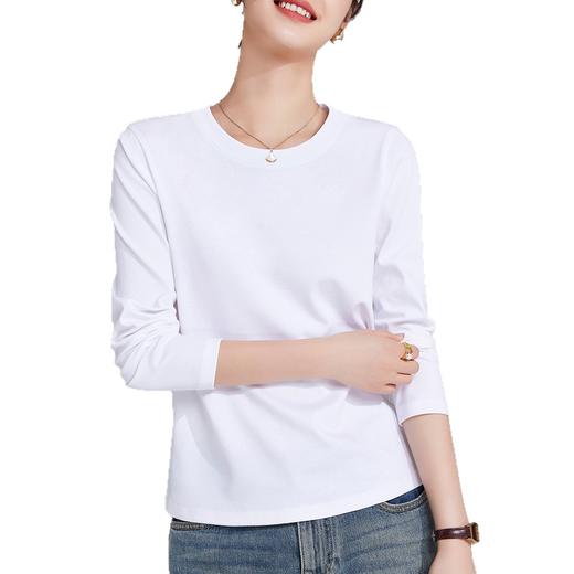 丁摩 白色t恤女长袖打底衫春新款小衫内搭体恤丝光棉绝美上衣6ZF-J350 商品图4