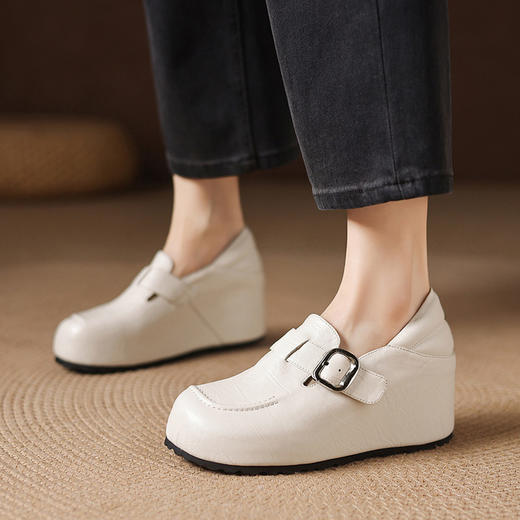 【预售5天】一字扣带厚底松糕玛丽珍鞋，坡跟内增高跟懒人勃肯鞋TYMXY&1661 商品图2