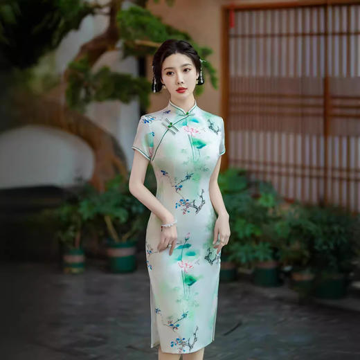 ZAYS2026夏季中长丝绸提花双层短袖气质旗袍日常修身女装旗袍 商品图2