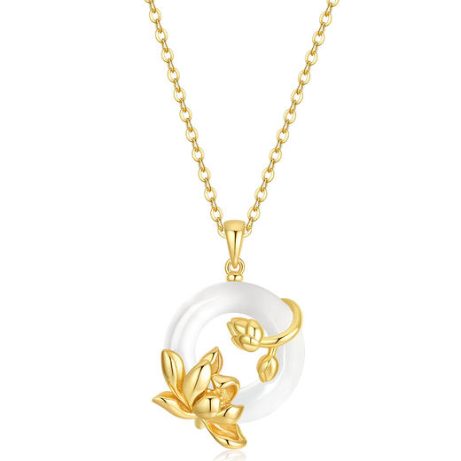 卡蒂罗KADER 好运莲莲平安扣 999足银新中式国风招财锁骨链双色可选 万事顺遂 小众轻奢表达爱意 玉髓 项链 女款 商品图0