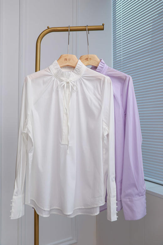 法式木耳边系带领衬衣 商品图8