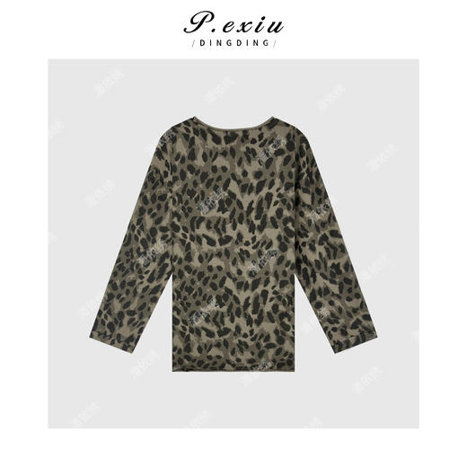 A008潘依绣丁丁宠粉100%棉复古豹纹高级感圆领长袖T恤 G9047 商品图2