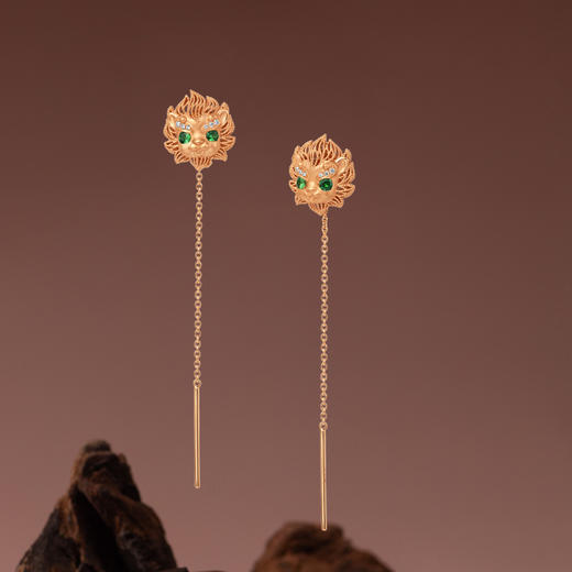 [醒狮系列] 18K玫瑰金镶嵌钻石祖母绿耳饰#醒醒 商品图1