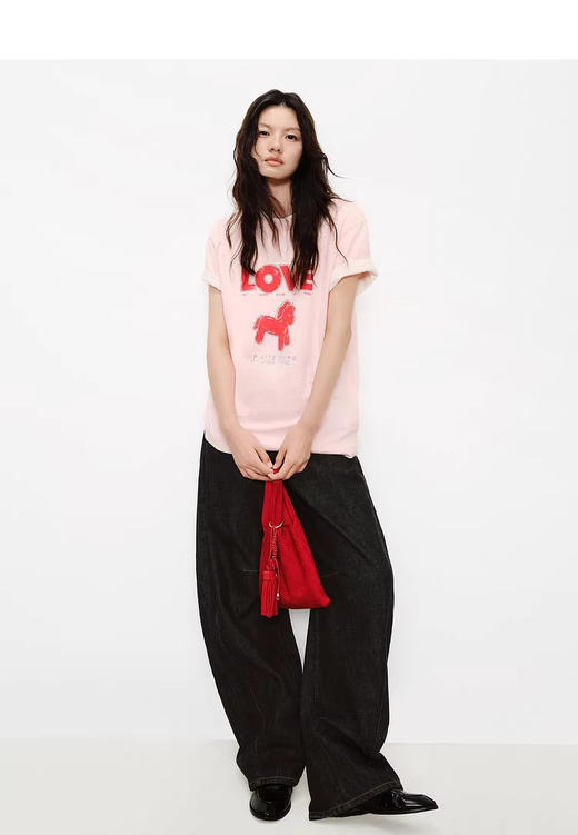 MO*同款26春新品马年系列烫钻印花竹节棉圆领短袖T恤 商品图3