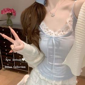 【纯欲风格❗️ 蕾丝拼接辣妹吊带背心】甜欲交织「自带柔焦滤镜」修身不紧绷，勾勒流畅腰线，单穿或叠穿都能藏住小肉肉，无痕打底内搭人棉亲肤显瘦上衣女L轻松拿捏纯欲天花板，