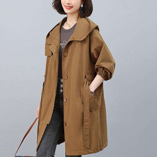 丁摩 大码女装200斤胖mm风衣女中长宽松显瘦秋装上衣6ZF-8918 商品图0