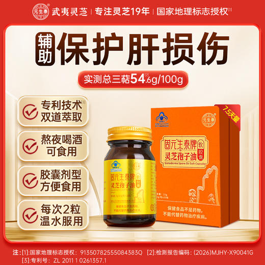 【高三萜23%】固元生泰牌灵芝孢子油软胶囊0.5g*30粒保肝护肝中老年人营养滋补保健品 商品图0