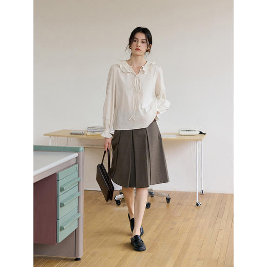 荷叶边翻领条纹衬衫 商品图1