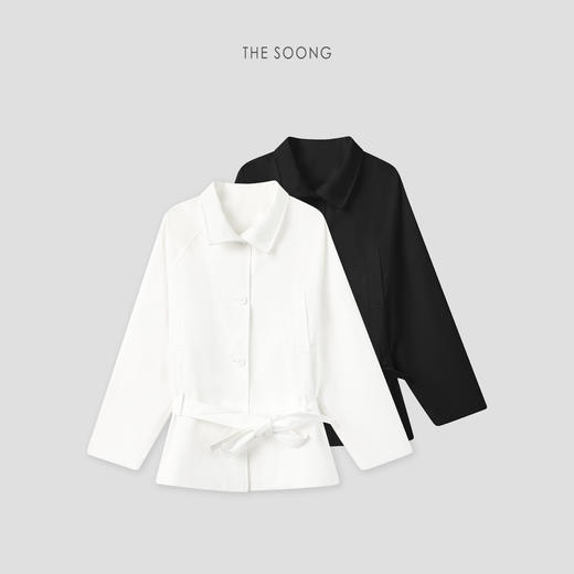 THESOONG早春新款极简风线条感立领可调节收腰风衣外套HWWT8644 商品图8