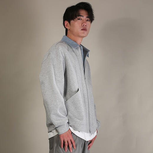 DRONKOO 2026 翻领牛仔色梭织拼针织假两件中厚夹克 商品图2