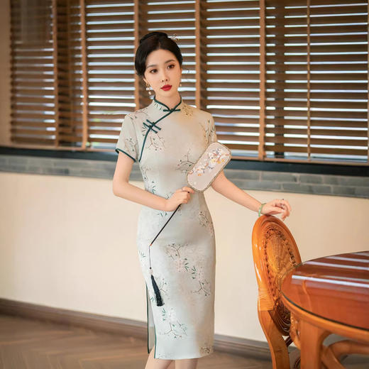 ZAYS2026夏新品改良丝绸双层中长旗袍新中式优雅气质日常旗袍 商品图3