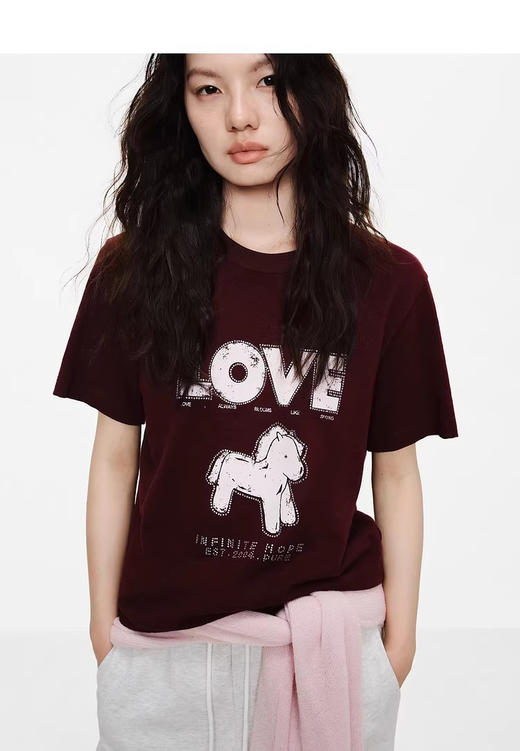 MO*同款26春新品马年系列烫钻印花竹节棉圆领短袖T恤 商品图0