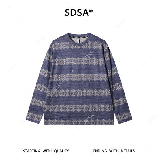 26T96SDSA男装2026新款复古提花条纹T恤雪花提花宽松长袖打底衫 商品图1