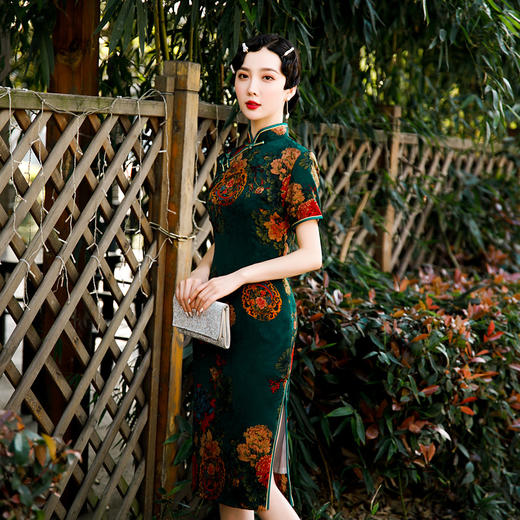 ZAYS2026春夏改良中长双层短袖旗袍日常气质成人礼服旗袍裙 商品图3