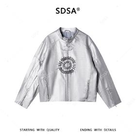 SDSA男装2026新款潮牌未来感皮衣男女同款亮面刺绣机车风上衣
