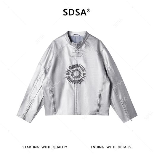 SDSA男装2026新款潮牌未来感皮衣男女同款亮面刺绣机车风上衣 商品图0