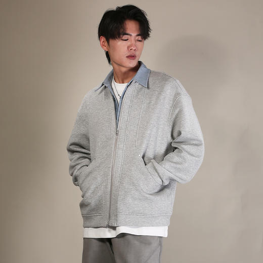 DRONKOO 2026 翻领牛仔色梭织拼针织假两件中厚夹克 商品图3