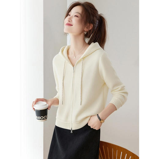 休闲连帽拉链针织开衫，短外套显瘦高级感极简风外搭上衣CC-ML-26065 商品图1