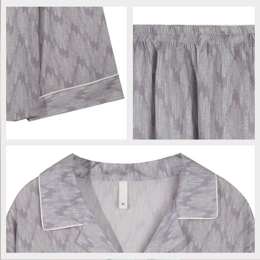 【119元超值新品】【秀黛】领印花长袖套装莱赛尔沁氧棉水波纹白嵌条现代美学翻领可外穿家居服春秋款睡衣W1550008T【门店同款】 商品图4