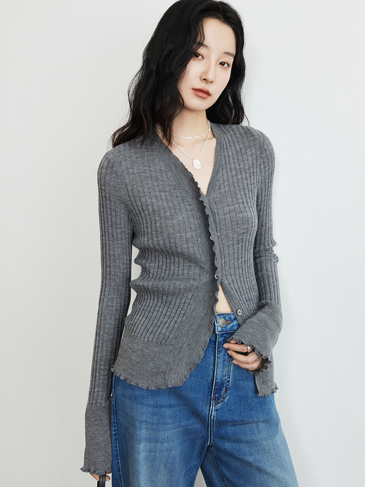 扬子精纺羊毛浪漫荷叶边开衫FCG1WSC097