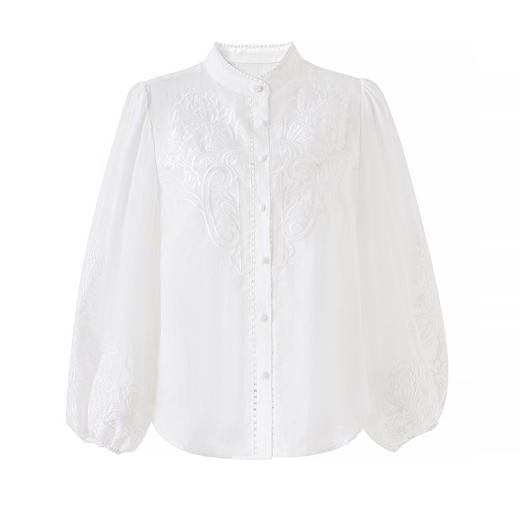 「高货wl」全新升级【铂金会员339/天猫459/差价120】(00203)洛诗琳苎麻重工刺绣立领上衣2026春季新款灯笼袖轻薄衬衫 商品图4