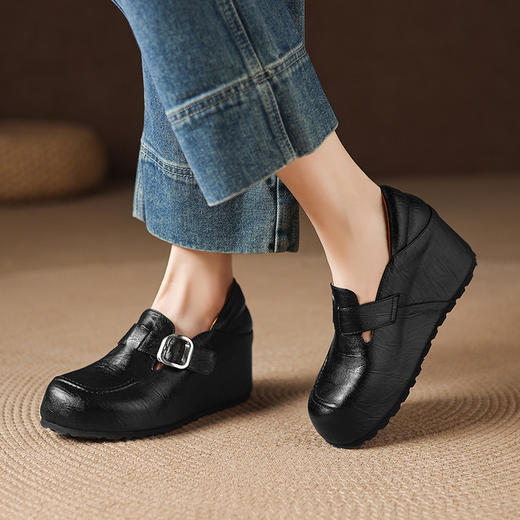 【预售5天】一字扣带厚底松糕玛丽珍鞋，坡跟内增高跟懒人勃肯鞋TYMXY&1661 商品图3