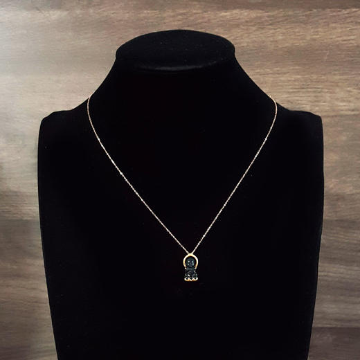 【天然正品】A货翡翠AU750黄金镶天然细腻冰种宝宝佛墨翠吊坠项链19.2*10.0*4.7MM（戒圈可改）链长：45CM（长度可调节）300126NJM04 商品图8