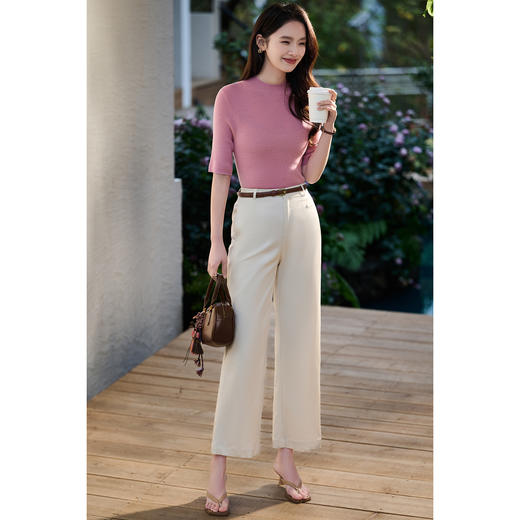 18针岛精扬子纱 100%羊毛  米思阳2026春季新款无缝一体五分袖短袖半高领针织打底衫女1064 商品图7