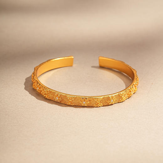 【点钻宝相花沙金手镯】敦煌新中式珐琅彩芍药花开口手镯新款个性时尚复古民族风沙金手镯礼物 商品图5