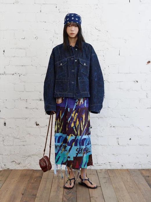 半圆/C66110339/丝绒牛仔提花面料翻领水洗短外套 商品图1