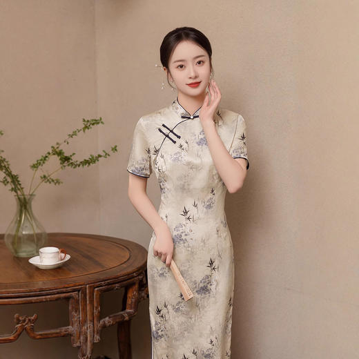 ZAYS2026夏新款旗袍短袖中长改良年轻款少女双层提花连衣裙 商品图1