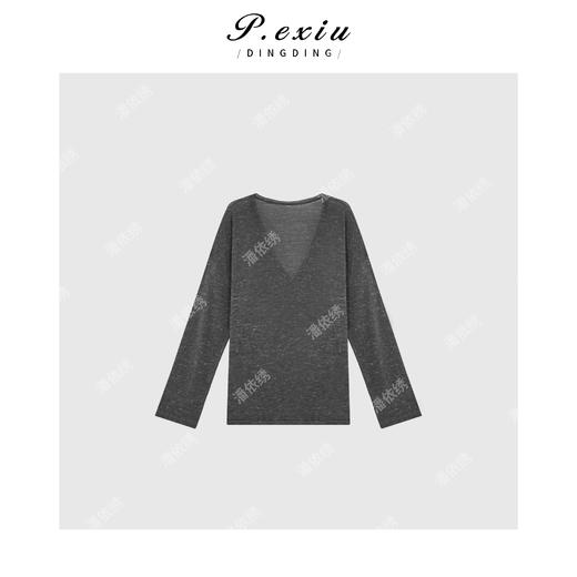 A008潘依绣丁丁宠粉韩系极简亚-麻-羊-毛-V领毛衣Q88302 商品图1