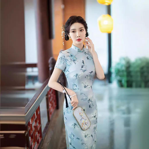 ZAYS2026春季中长丝绸旗袍民国风复古素雅印花气质优雅短袖改良年轻款 商品图3