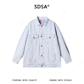 SDSA男装2026新款潮牌复古牛仔衣男女款浅蓝水洗宽松翻领牛仔外套