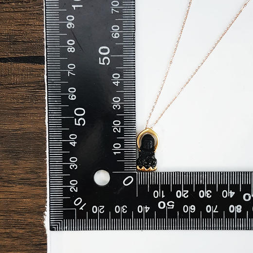 【天然正品】A货翡翠AU750黄金镶天然细腻冰种宝宝佛墨翠吊坠项链19.2*10.0*4.7MM（戒圈可改）链长：45CM（长度可调节）300126NJM04 商品图2