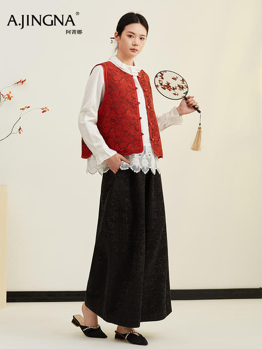 【百蝶图苏绣】阿菁娜冬季新款蝶影迎春新中式马甲百蝶图苏绣灵感柔雾粉提花F30D203036 商品图1