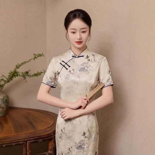 ZAYS2026夏新款旗袍短袖中长改良年轻款少女双层提花连衣裙 商品图0