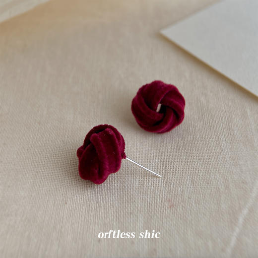 丁摩 植绒酒红色几何镂空时尚高级感银针耳饰耳钉饰品女6ZF-7307 商品图3