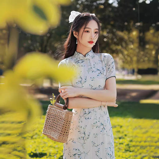 ZAYS2026夏季中长少女年轻款旗袍日常修身复古立领短袖淑女连衣裙旗袍 商品图1