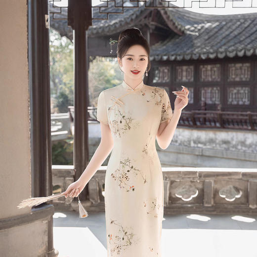 ZAYS夏新款丝绸提花改良旗袍日常气质素雅年轻款中长旗袍 商品图3