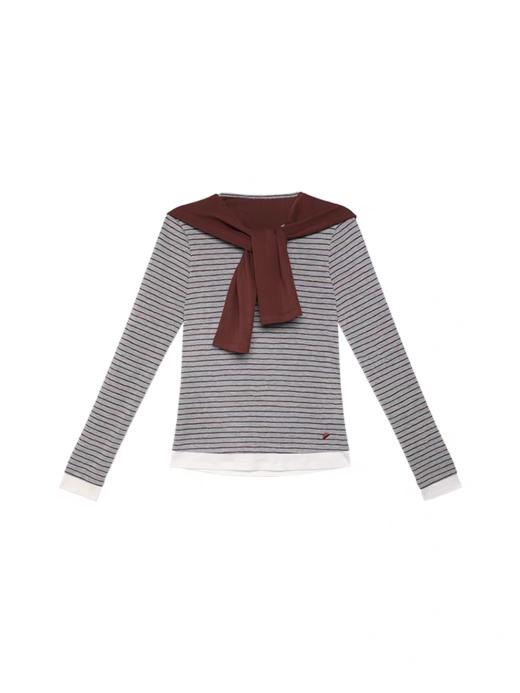 半圆/C63370134/假两件复合条纹T恤 商品图4