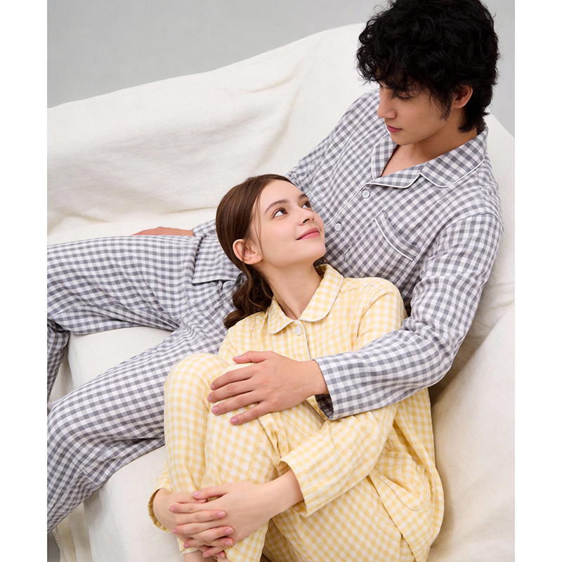 特价福利！ 无印*品MUJ*  糖果色双层纱情侣款    全棉双层纱格子