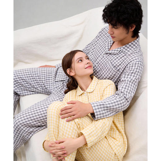 特价福利！ 无印*品MUJ*  糖果色双层纱情侣款    全棉双层纱格子 商品图0