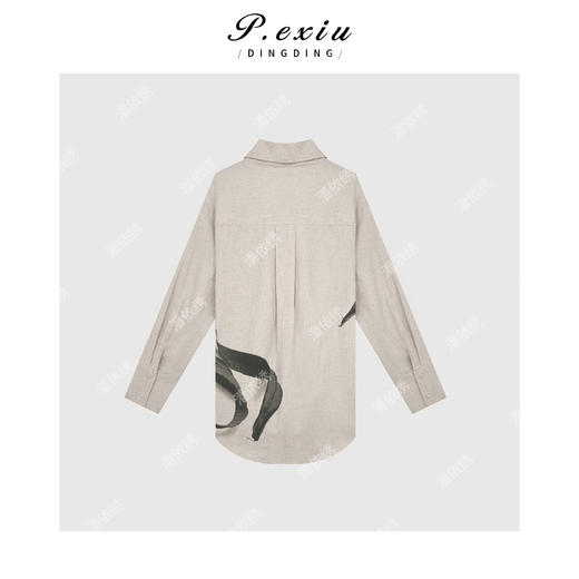 04-6潘依绣丁丁宠粉韩系极简风印花立领长袖衬衣Q80642 商品图1